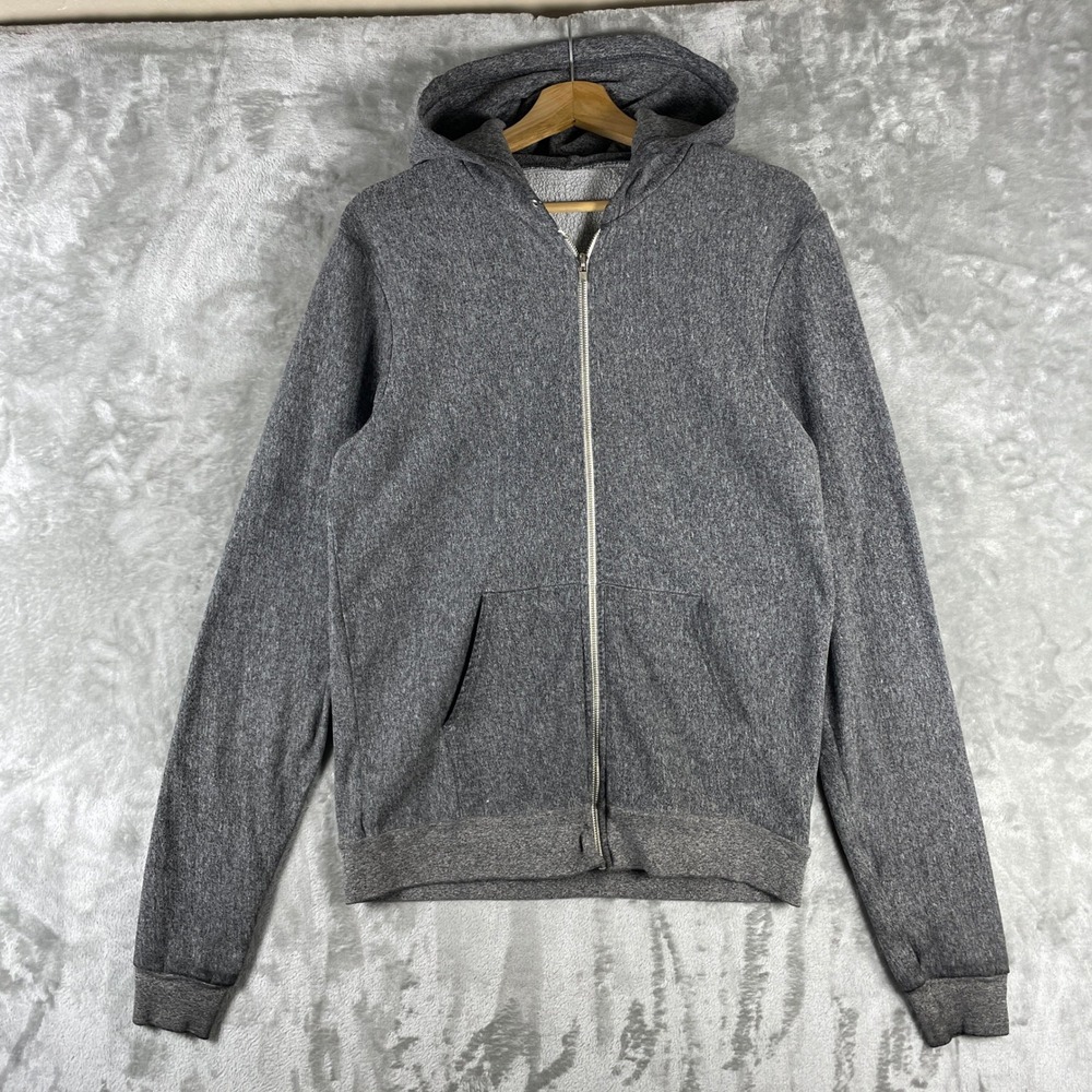 American Apparel Full Zip Hoodie Mens M Grey Blank Made in USA Salt & Pepper